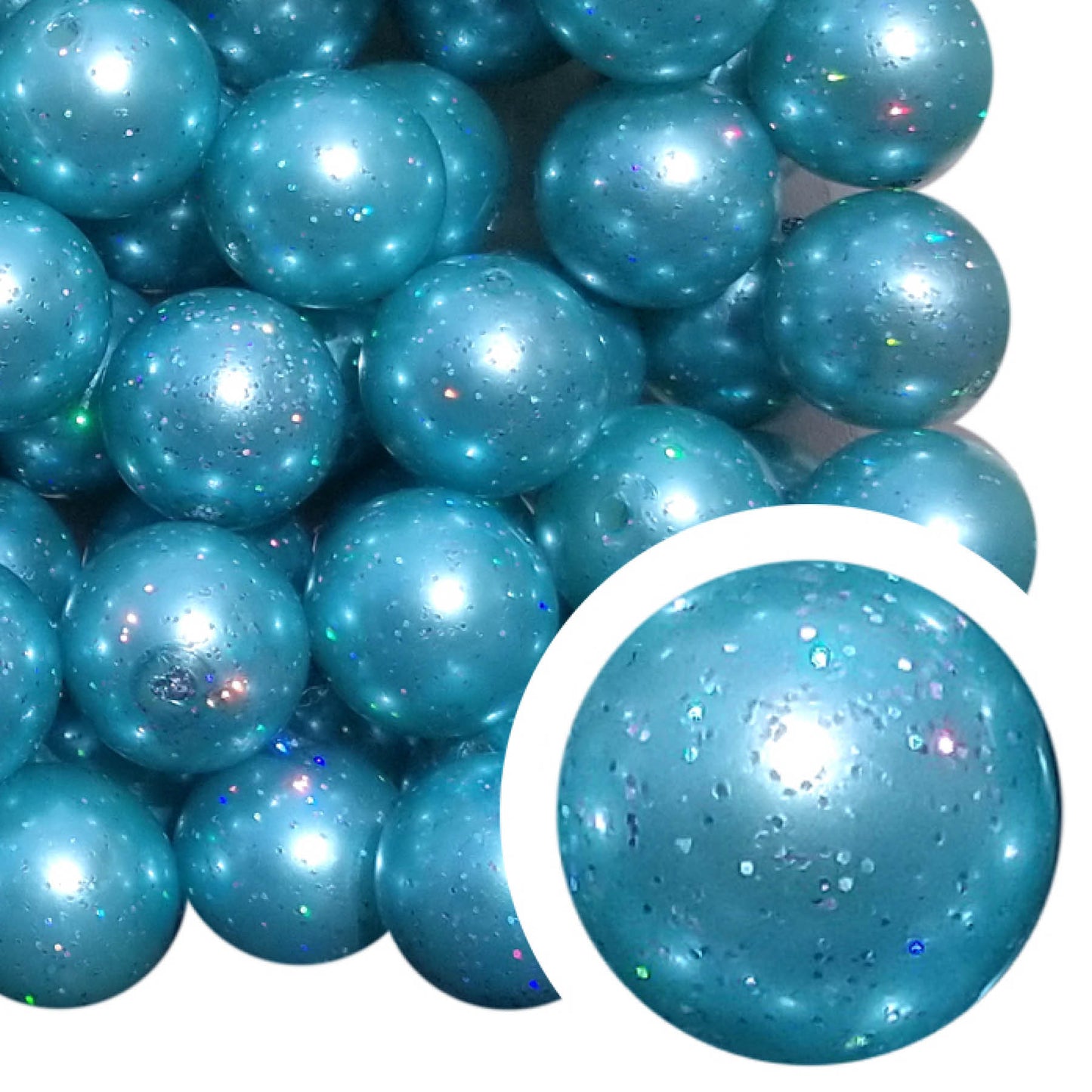 aqua pearl glitter 20mm bubblegum beads