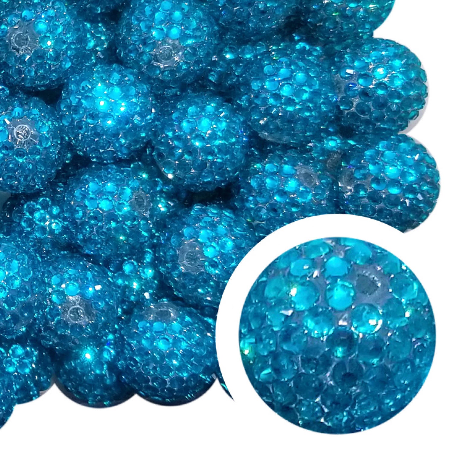 aqua rhinestone 20mm bubblegum beads