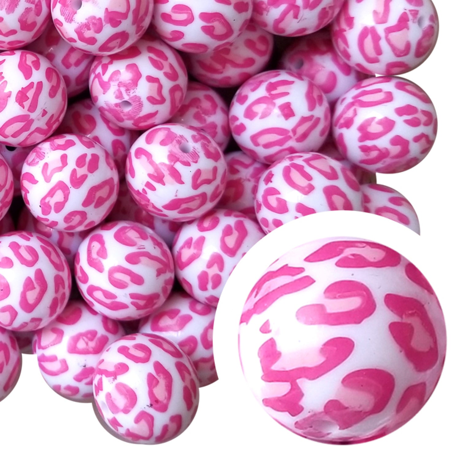 baby girl leopard print 20mm printed bubblegum beads
