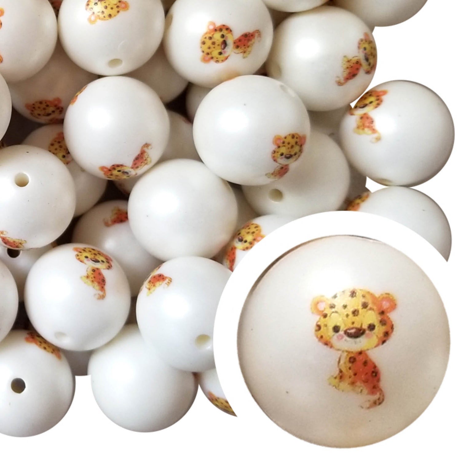 baby leopard 20mm printed bubblegum beads