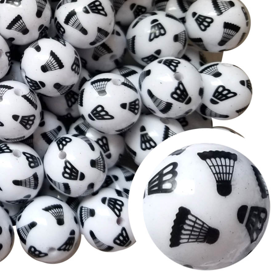 badminton shuttlecock 20mm printed bubblegum beads