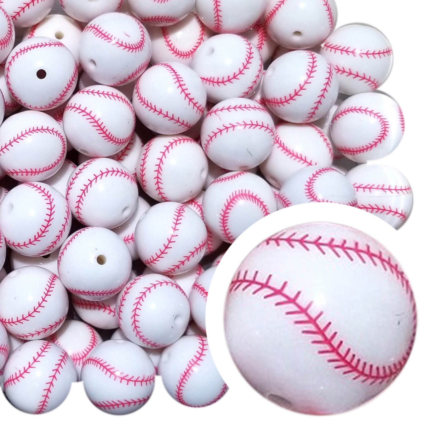 baseball 20mm printed bubblegum beads