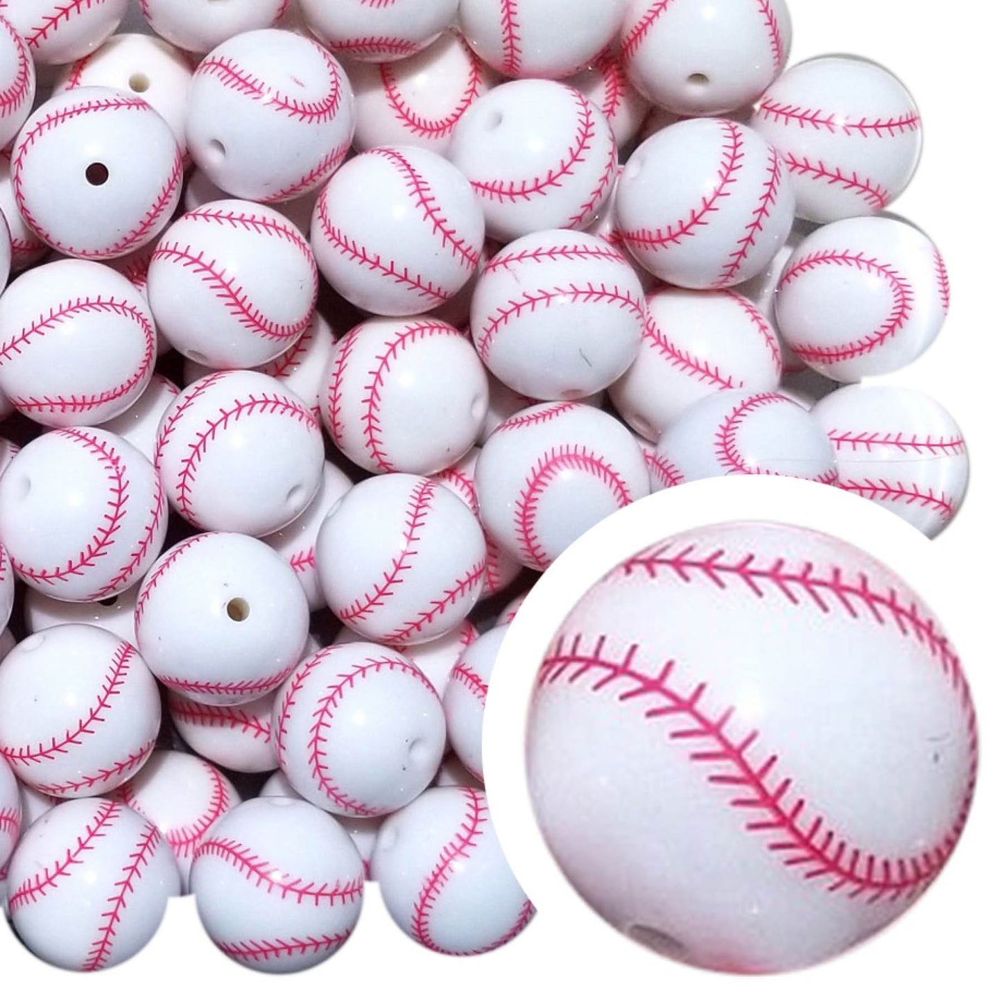 baseball 20mm printed bubblegum beads