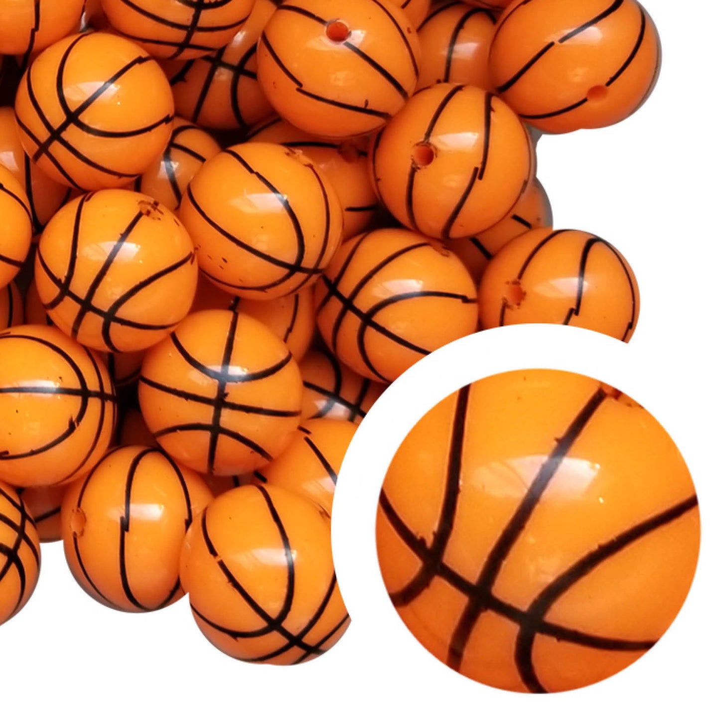 basketball 20mm printed bubblegum beads