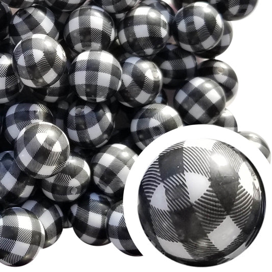 black buffalo check plaid 20mm printed bubblegum beads