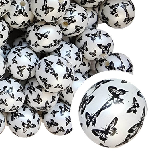 black butterfly print 20mm printed bubblegum beads