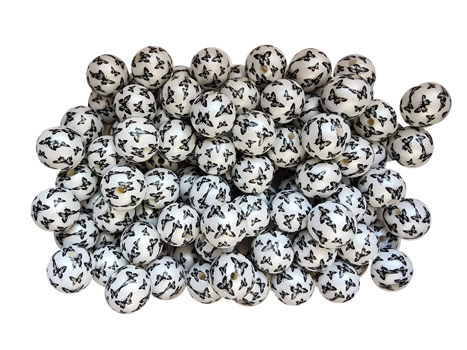 black butterfly print 20mm printed bubblegum beads
