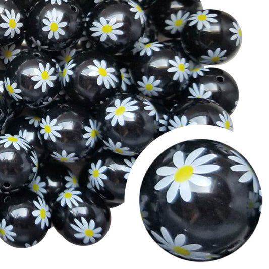 black daisy 20mm printed bubblegum beads