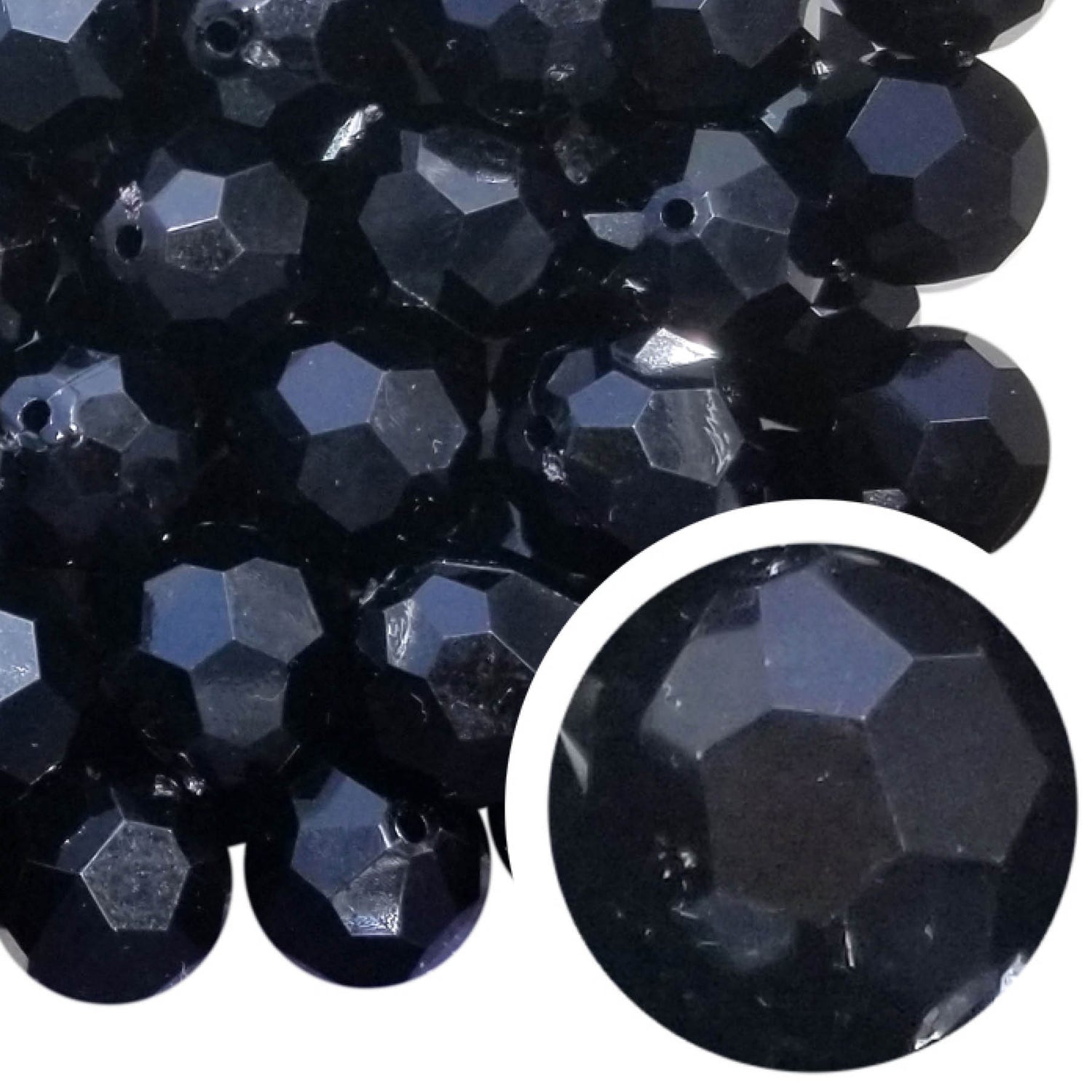 black opaque faceted 20mm bubblegum beads