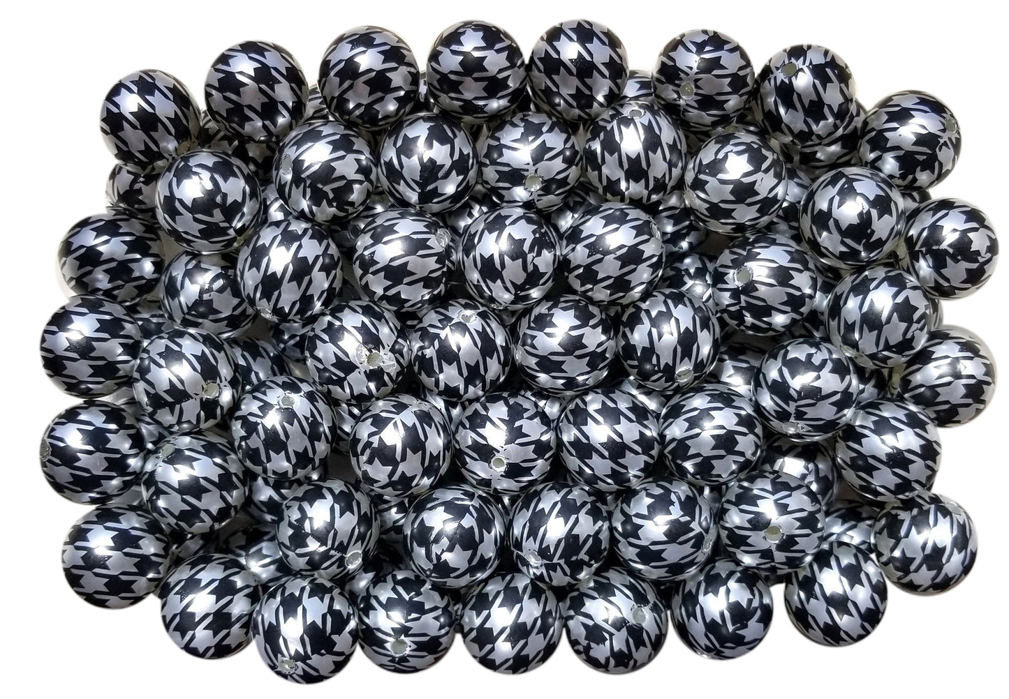 houndstooth 20mm printed bubblegum beads