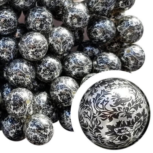 black leaves 20mm printed bubblegum beads