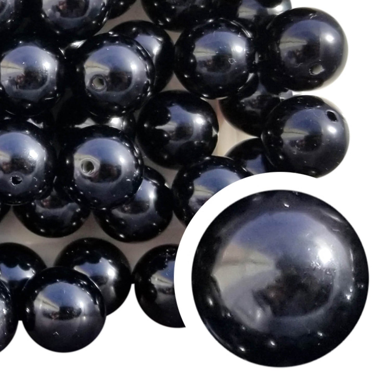 black plain 20mm bubblegum beads