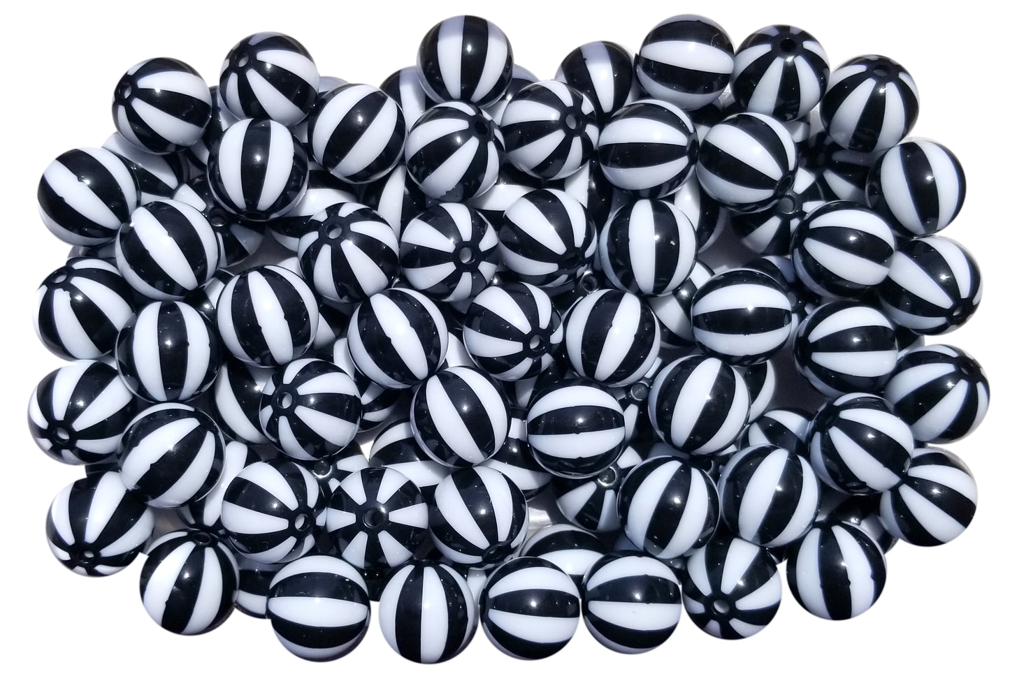black vertical striped 20mm bubblegum beads