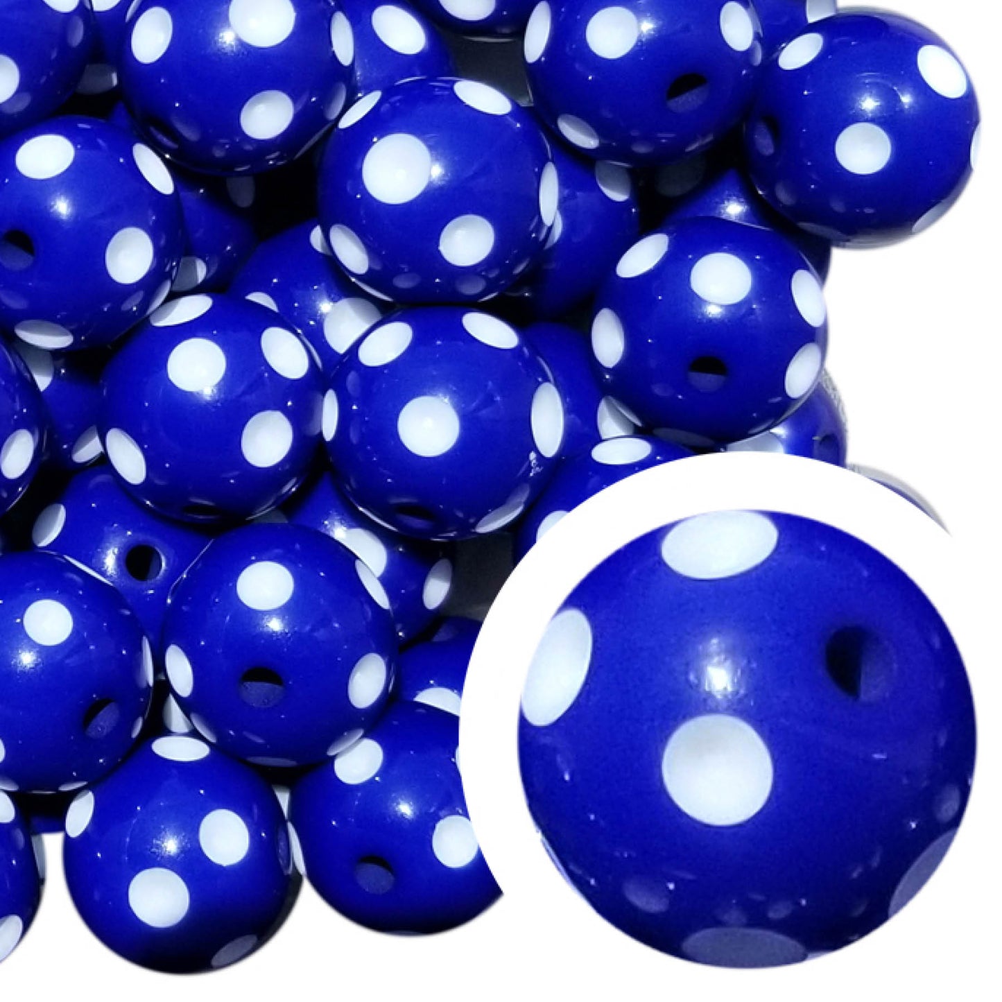 blue dots 20mm bubblegum beads