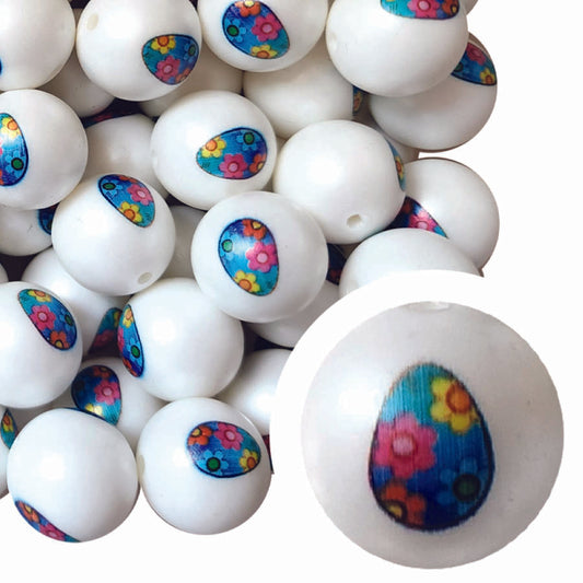 blue floral easter egg 20mm printed wholesale bubblegum beads