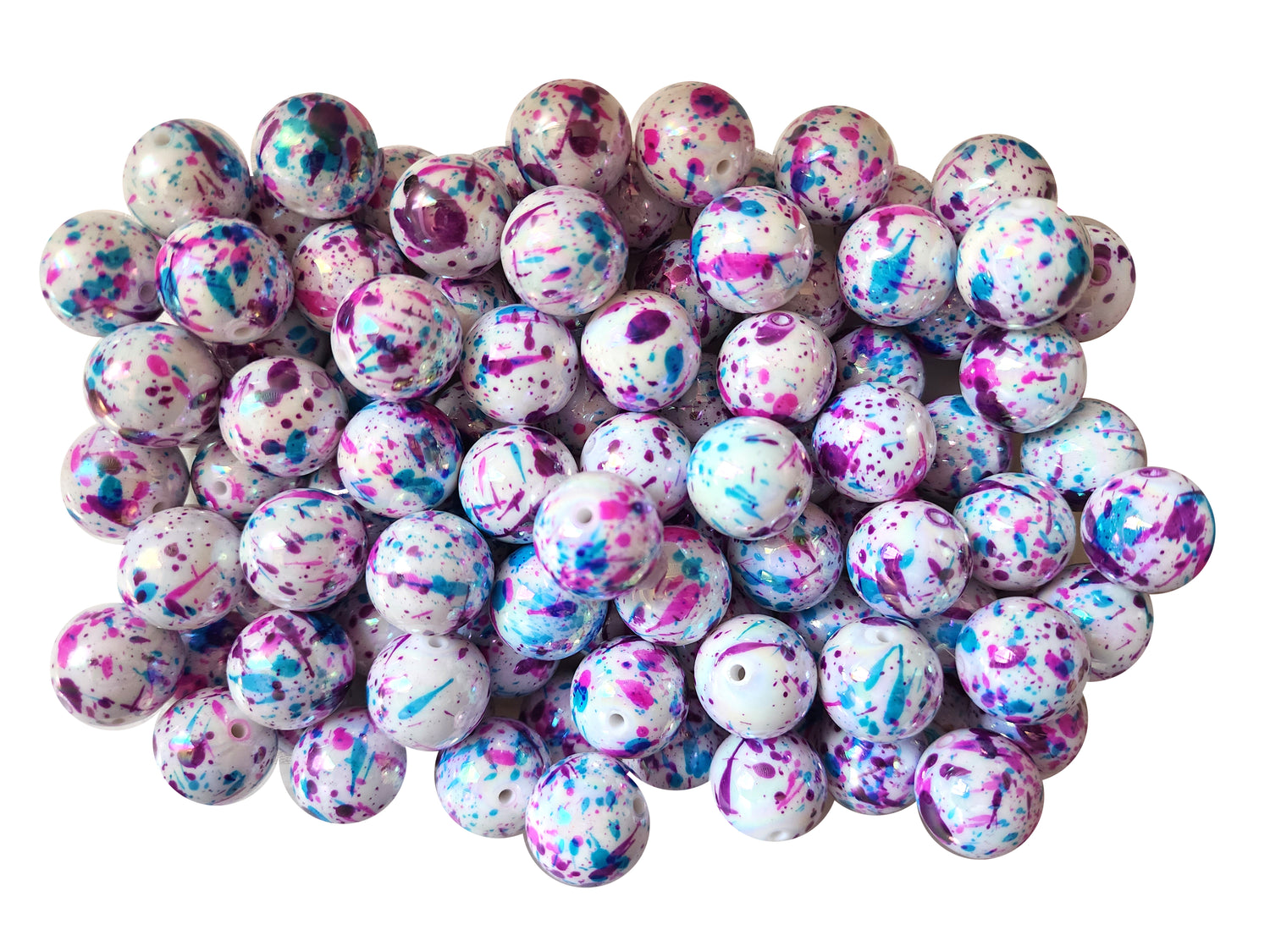 blue & purple paint splatter 20mm printed bubblegum beads