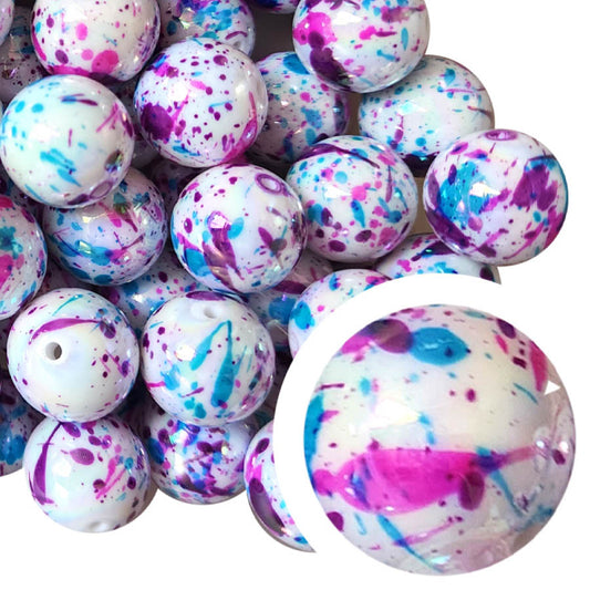 blue & purple paint splatter 20mm printed bubblegum beads