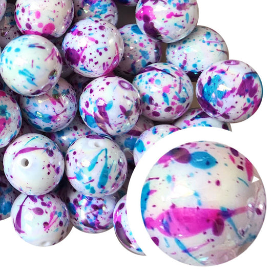 blue & purple paint splatter 20mm printed wholesale bubblegum beads