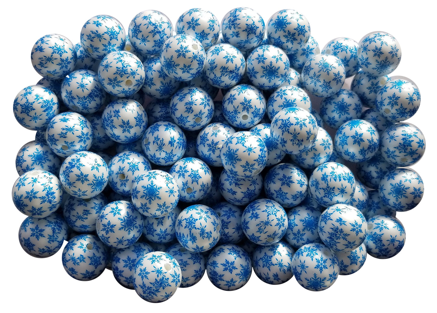 blue snowflakes 20mm printed bubblegum beads