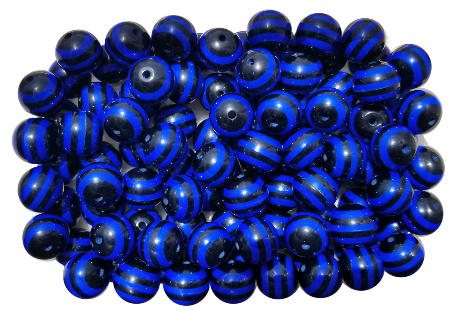 blue & black striped 20mm bubblegum beads