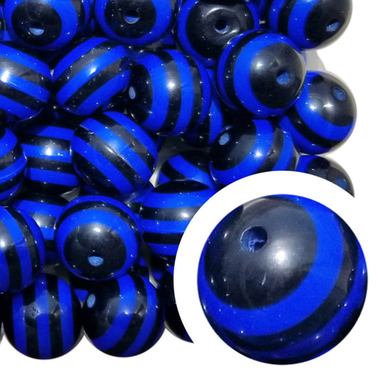 blue & black striped 20mm bubblegum beads
