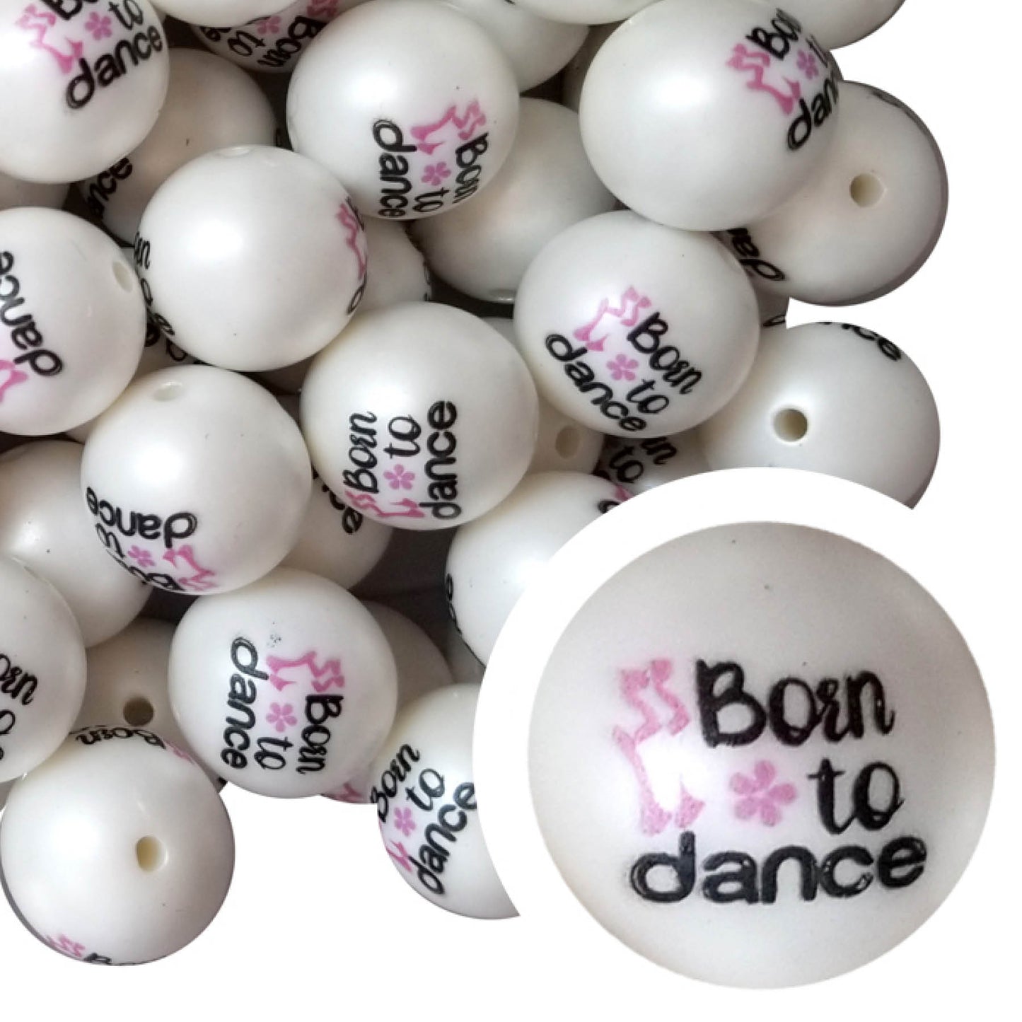 born to dance printed 20mm bubblegum beads