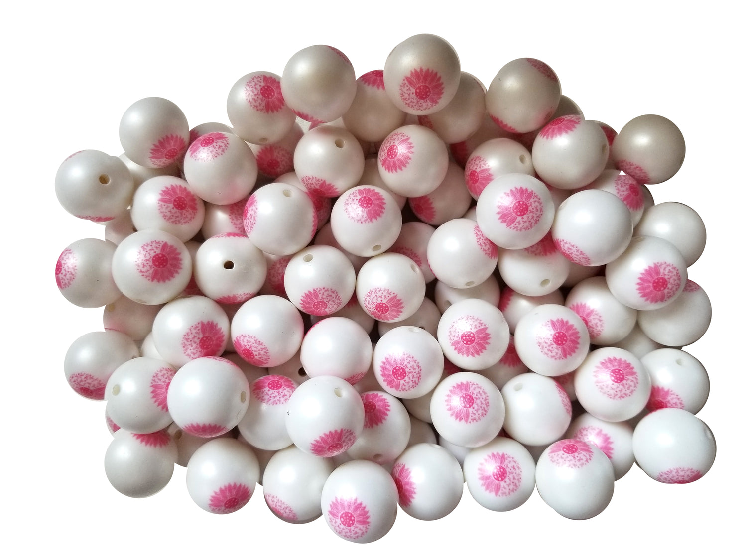 breast cancer flower 20mm printed bubblegum beads