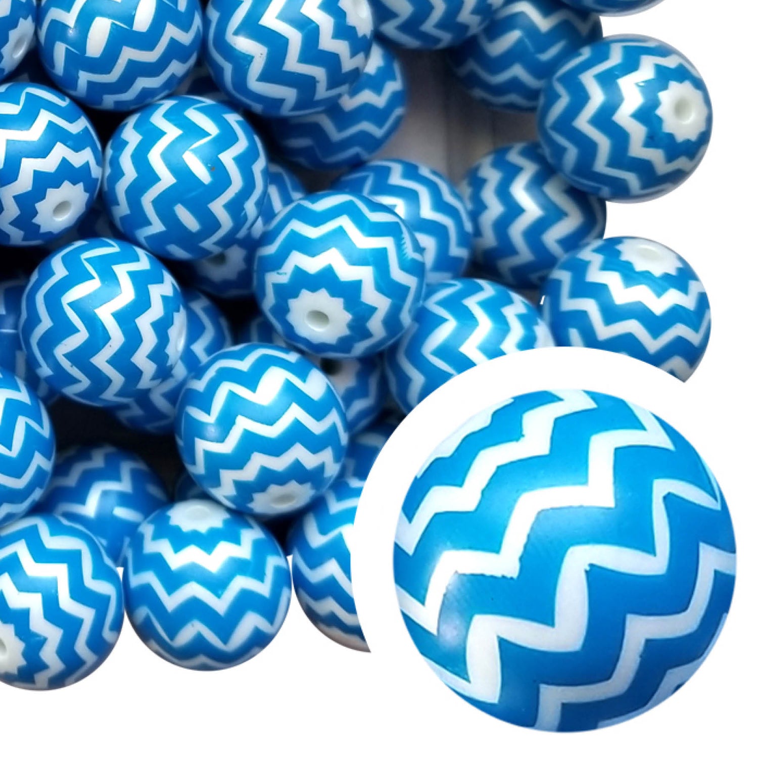 bright blue chevron 20mm bubblegum beads