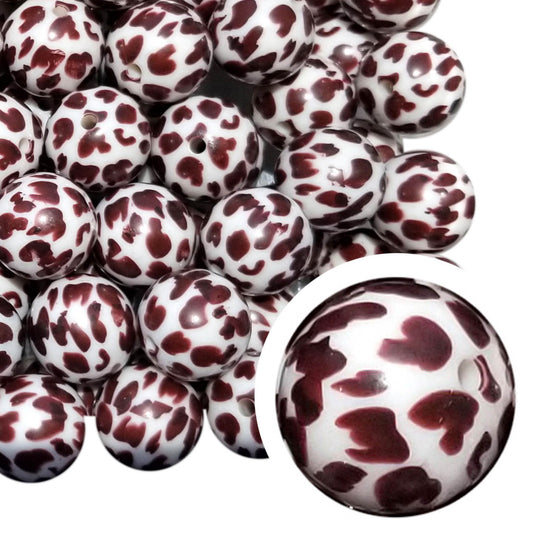 brown cow 20mm printed bubblegum beads