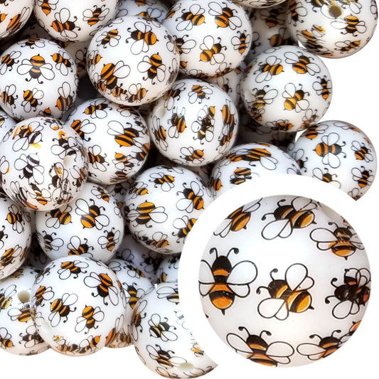 buzzing bees 20mm printed bubblegum beads