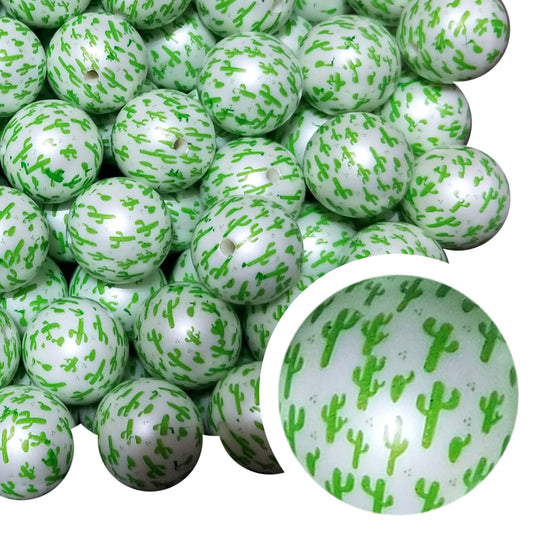 cactus print 20mm printed bubblegum beads