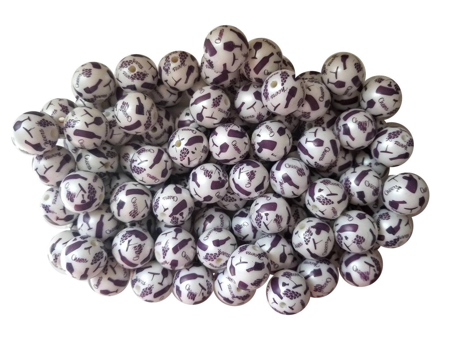 cheers to wine 20mm printed bubblegum beads