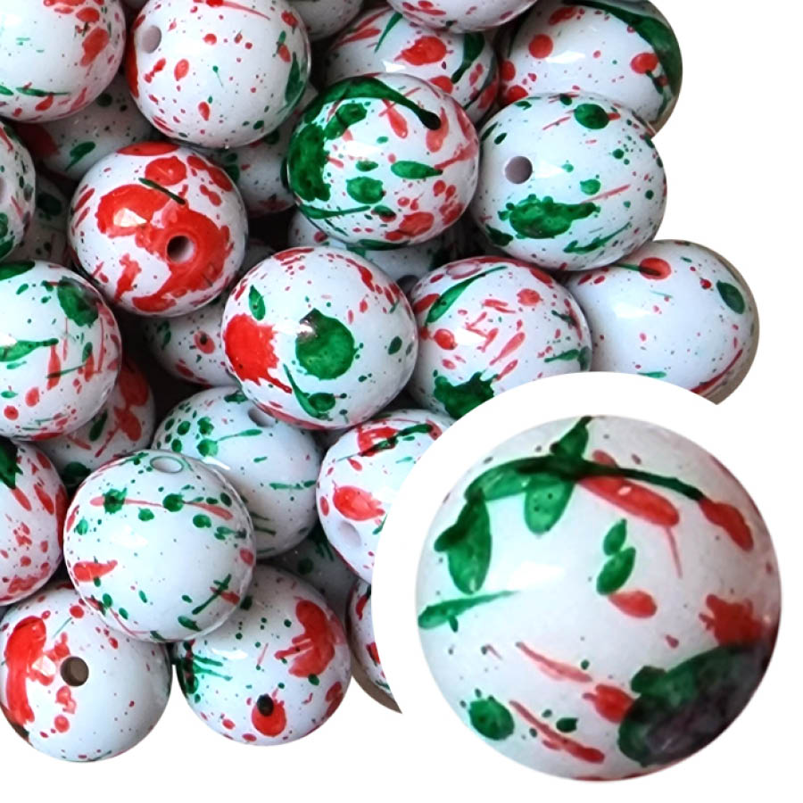 christmas paint splatter 20mm printed bubblegum beads