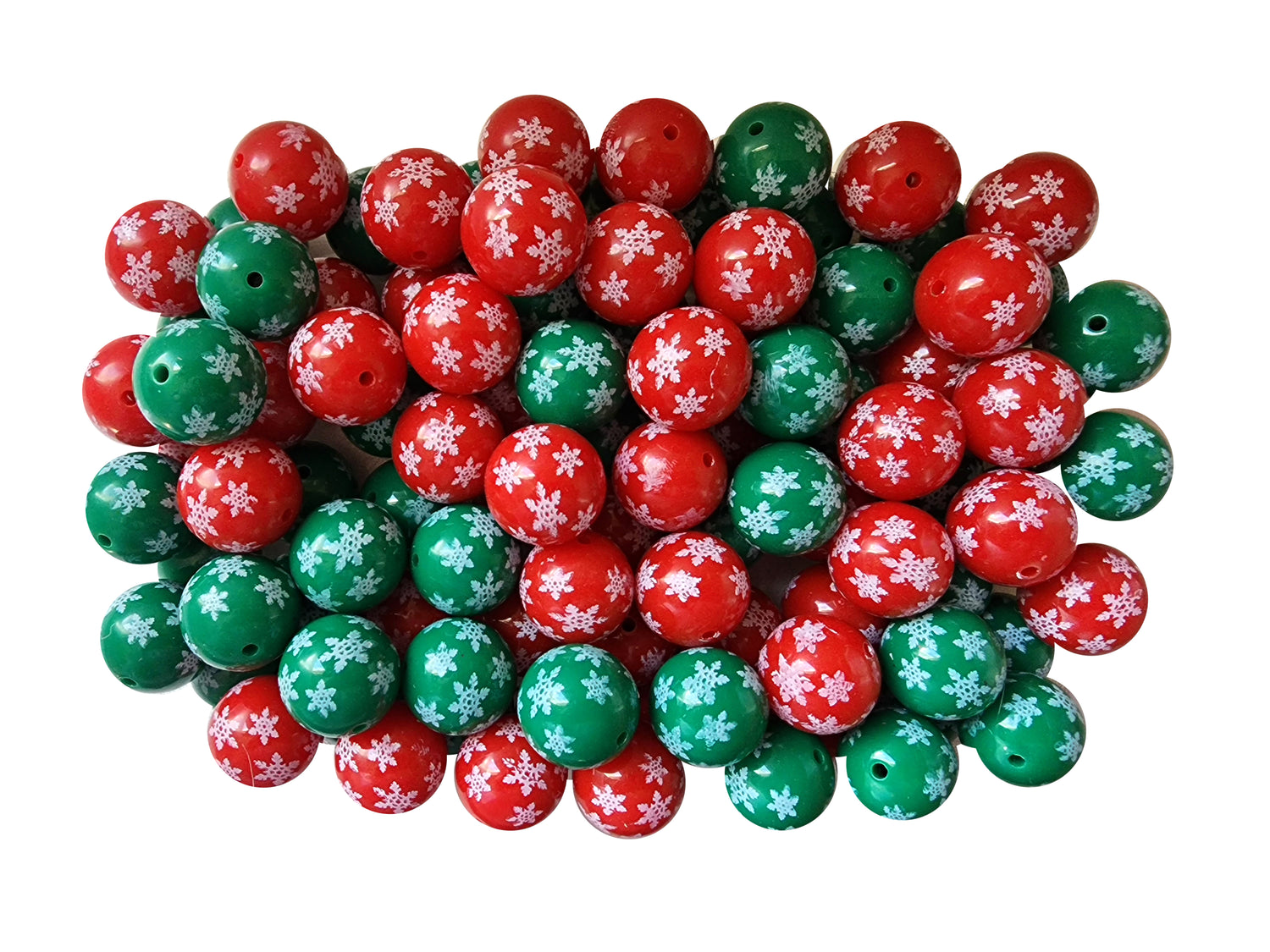 christmas snowflakes 20mm printed wholesale bubblegum beads