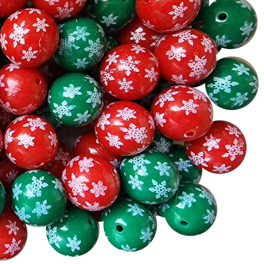 christmas snowflakes 20mm printed bubblegum beads