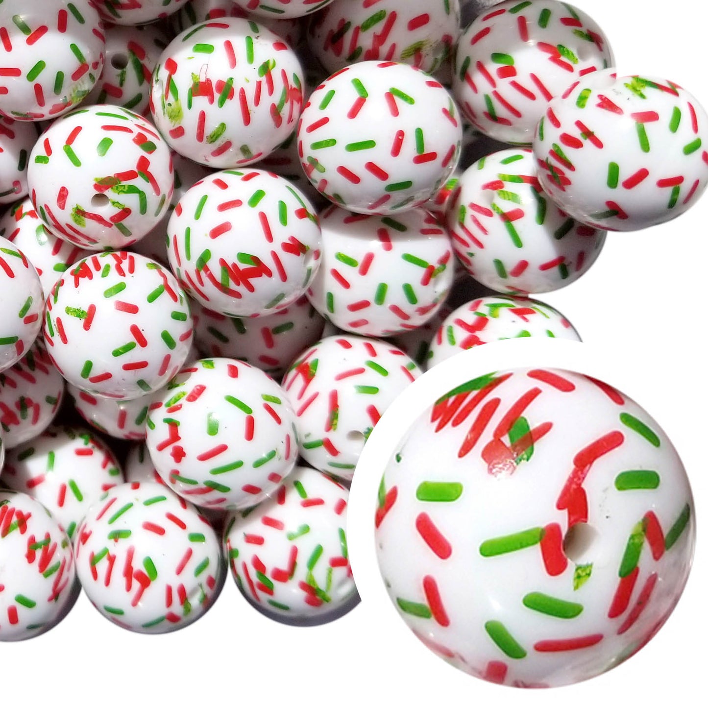 christmas sprinkles 20mm printed bubblegum beads