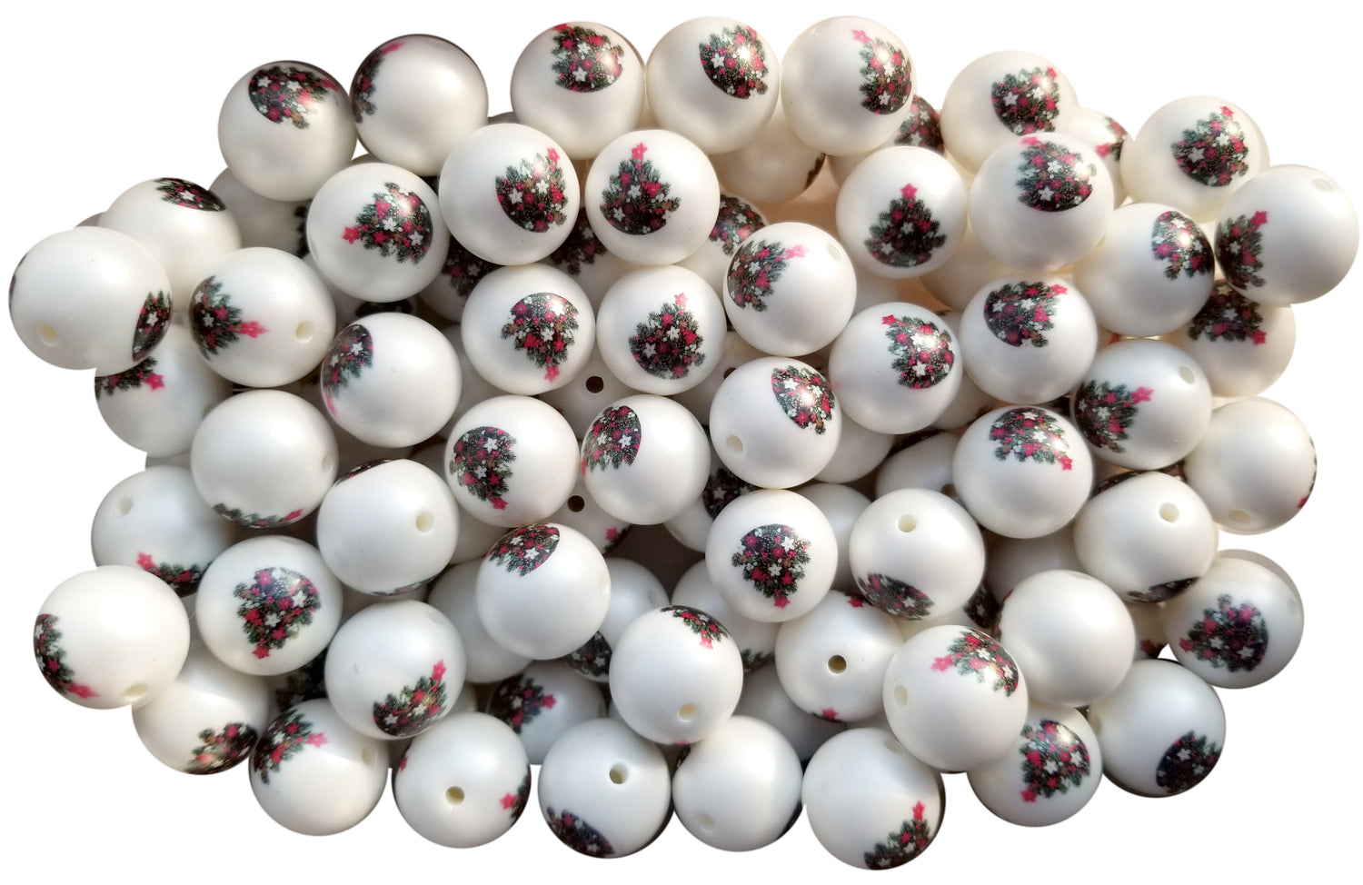 christmas tree 20mm printed bubblegum beads