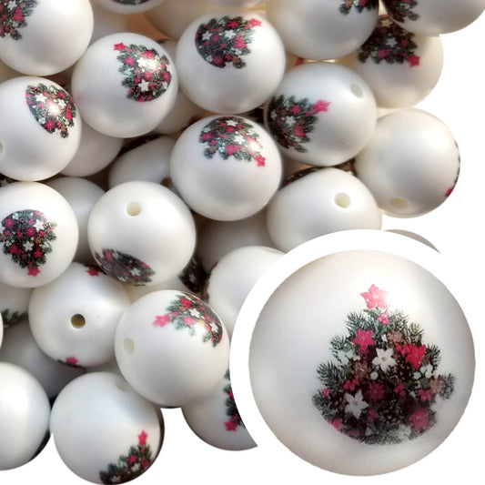 christmas tree 20mm printed bubblegum beads