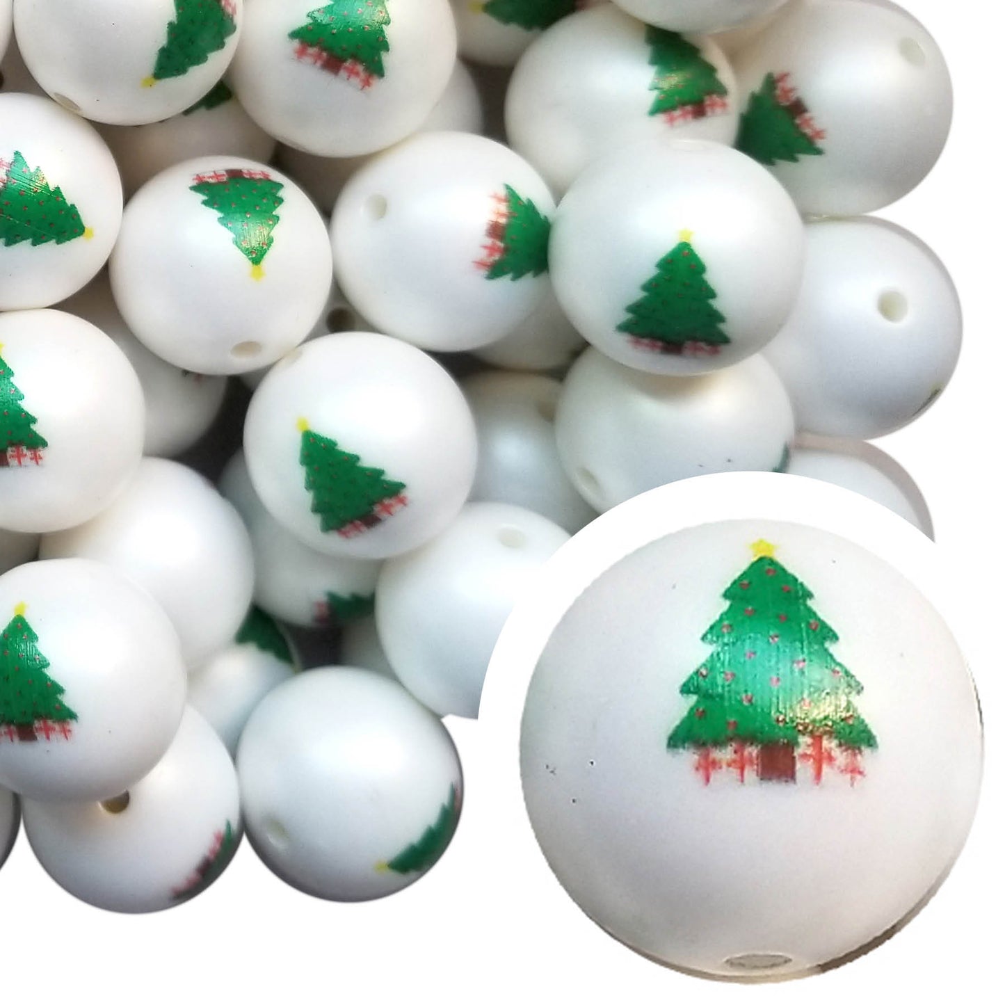 christmas tree presents 20mm printed bubblegum beads