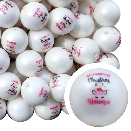 all I want for christmas is a unicorn 20mm printed bubblegum beads
