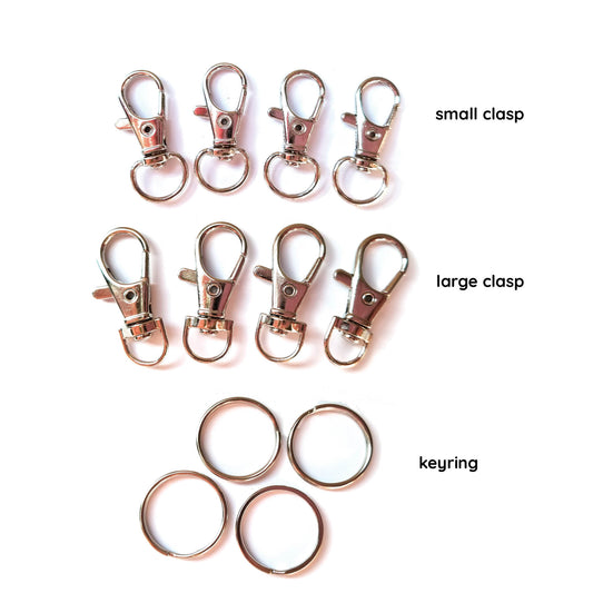 4 piece clasp or key ring hardware set for bubblegum beaded keychains