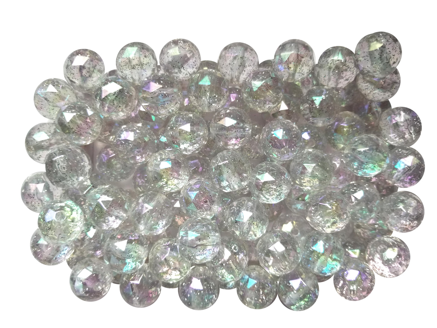 clear faceted glitter 20mm bubblegum beads