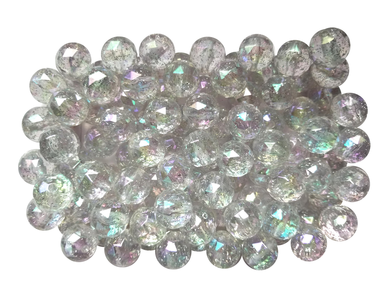 clear faceted glitter 20mm bubblegum beads