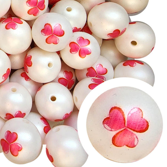 clover of hearts 20mm printed bubblegum beads