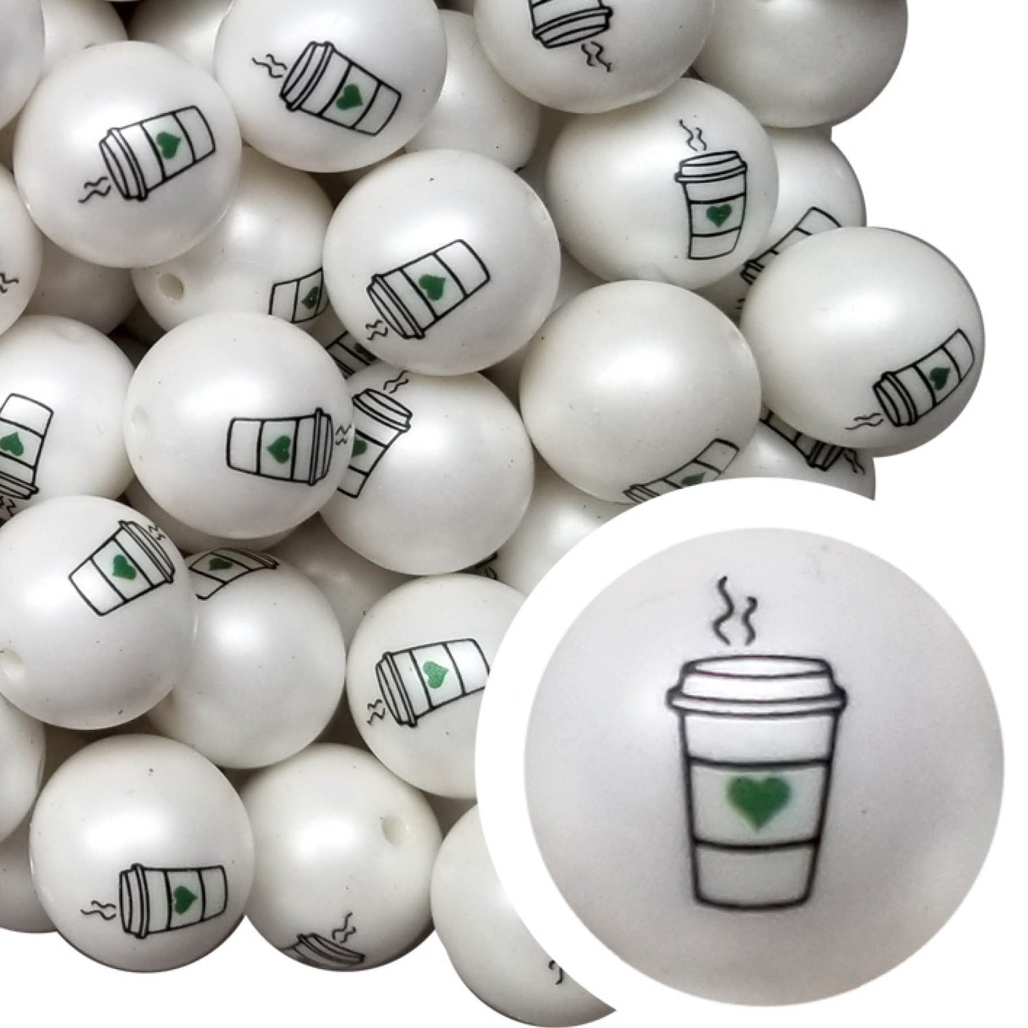 coffee cup 20mm printed bubblegum beads