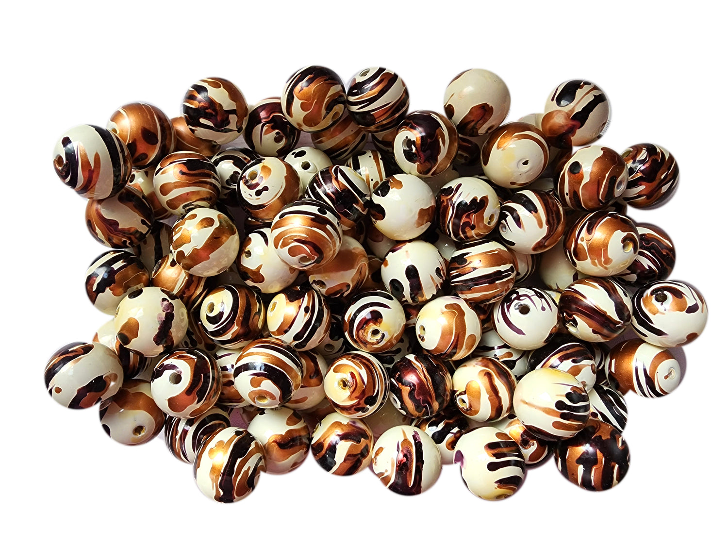 coffee swirls 20mm printed bubblegum beads