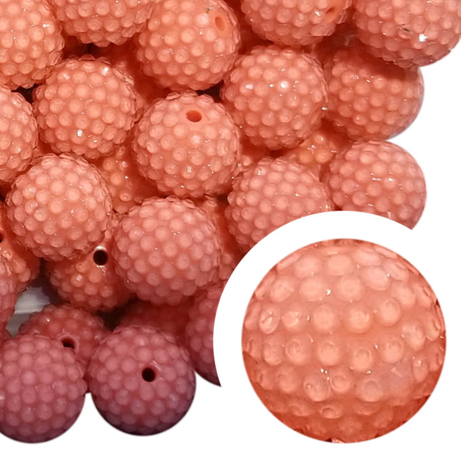 coral jelly rhinestone 20mm bubblegum beads