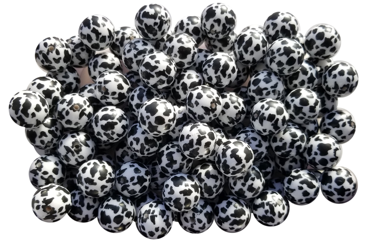 black cow 20mm printed bubblegum beads