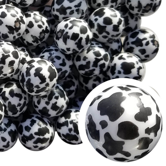 black cow 20mm printed bubblegum beads