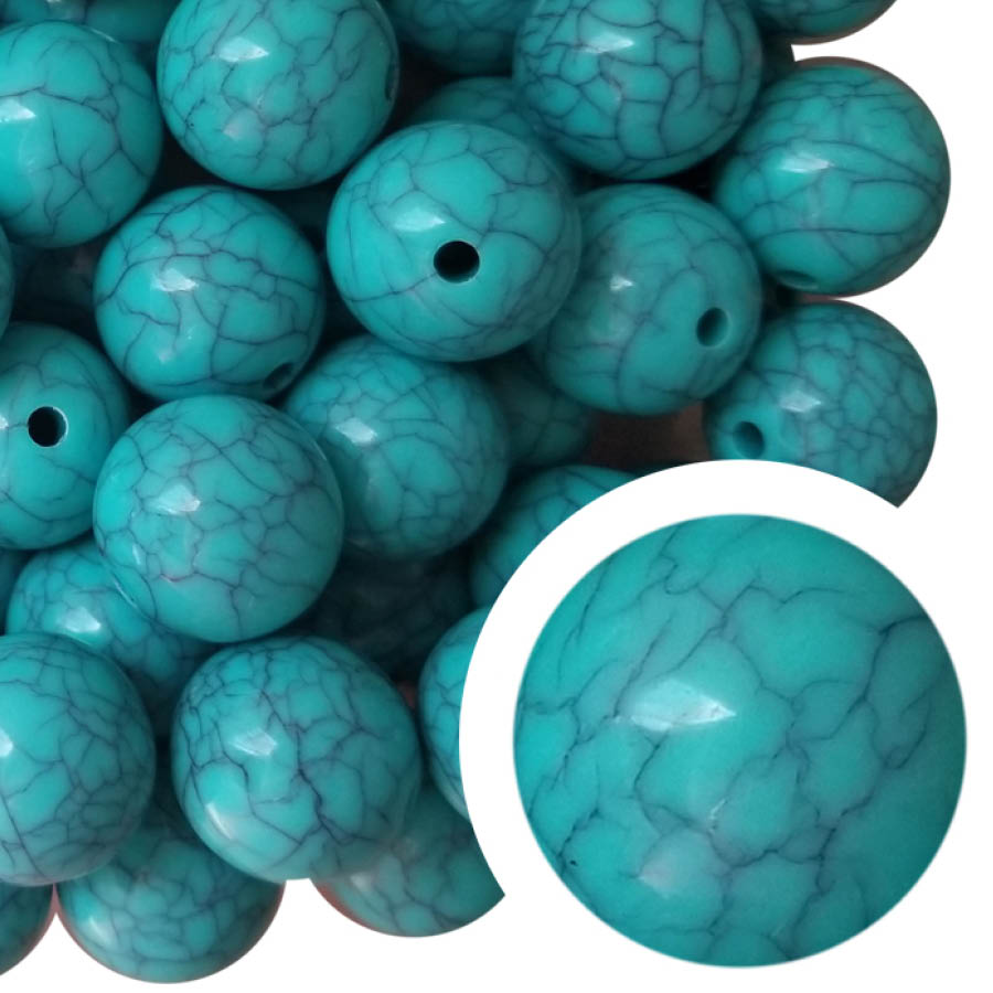 cracked turquoise 20mm printed wholesale bubblegum beads